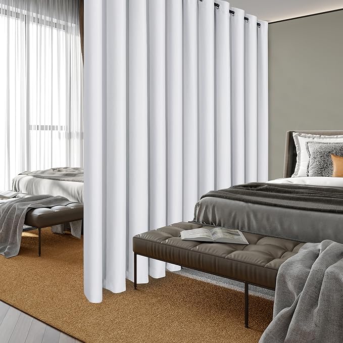 Hiasan Patio Sliding Door Blackout Curtains-10ft Wide x 8ft Tall,Grommet Thermal Insulated Curtain Panel for Glass Door,Room Divider,Shared Office Space,1 Pcs Sewn with Tiebacks,Greyish White - Image 8