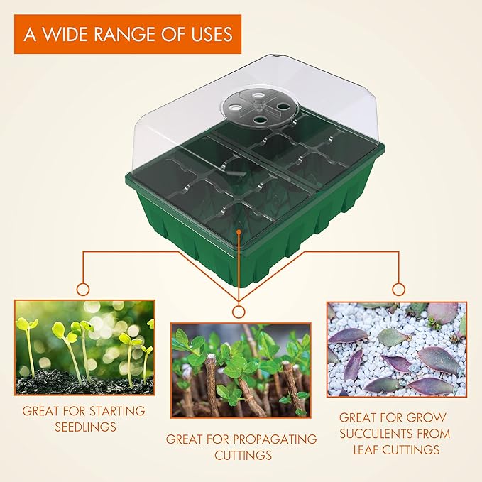 Gardzen 10-Set Garden Propagator Set, Clear Seed Tray Kits with 120-Cell, Seed Starter Trays with Dome and Green Base 6.6" x 4.5" (12-Cell Per Tray) - Image 2