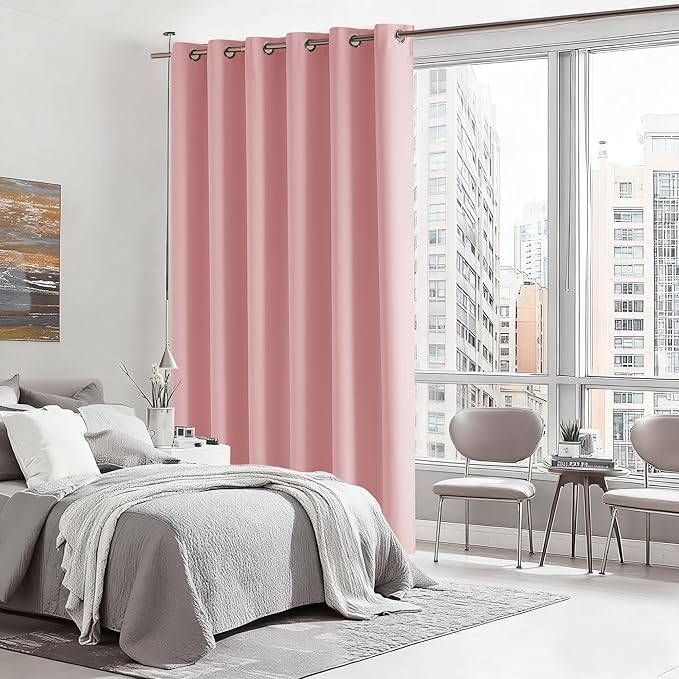 RYB HOME Blackout Thermal Insulated Curtains, Portable Curtain for Sliding Glass Door/Storage/Space Room Divider, Large Window Treatment Room Divider Panel, W80 x L84, Pink, 1 Panel - Image 3