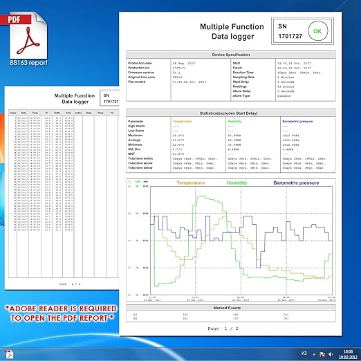 USB Temperature Humidity Data Logger Recorder with Atmospheric Pressure Sensor IP65 Waterproof High Accuracy with Generate PDF and CSV Reports - Image 7