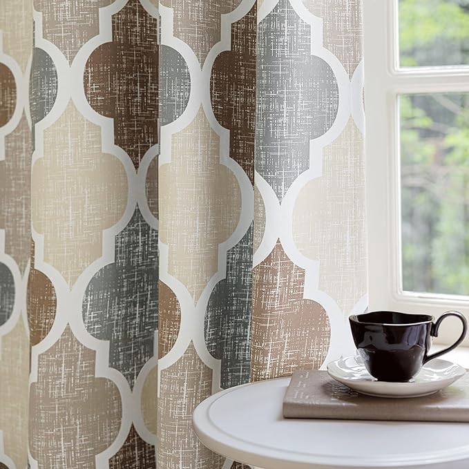 Beauoop 100% Blackout Curtains 96 Inches Long 2 Panels for Bedroom Living Room Brown Grey Moroccan Geo Room Darkening Thermal Insulated Soundproof Grommet Top Window Treatments Drapes, 50x96 Set of 2 - Image 6