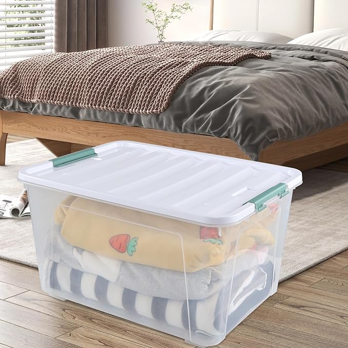 80 L Large Plastic Storage Bins with Lids, 4 Pack Wheeled Clear Storage tote with Latch Handle - Image 4
