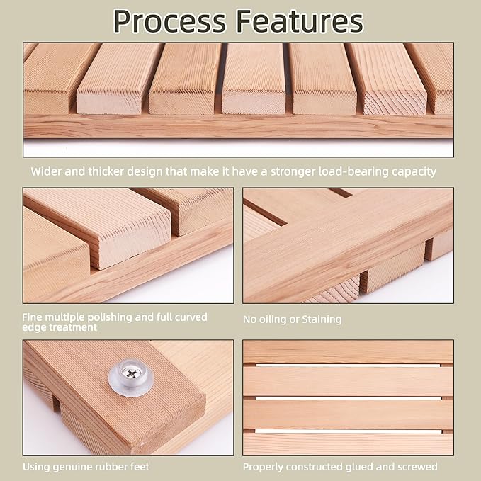 bingaai Cedar Wood Shower Mat, Cedar Wooden Bath Mats, 30" Square Mat, Foldable Wood Bath Mat Non-Slip for Bathroom Bathtub Spa Sauna Garden Home, Wooden Floor Mat Large for Indoor and Outdoor - Image 3