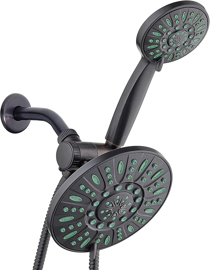 AquaDance Antimicrobial/Anti-Clog High-Pressure 30-setting Rainfall Shower Combo, Microban Nozzle Protection from Growth of Mold, Mildew & Bacteria, Oil-Rubbed Bronze Finish/Coral Green Jets by AquaDance