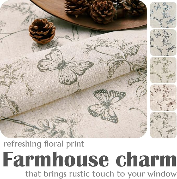 jinchan Floral Curtains Lined Linen Blend Curtain for Living Room 63 Inch Length Grey Farmhouse Curtains French Country Flower Gray Patterned Curtain Drapes Back Tab Rod Pocket 2 Panels - Image 5
