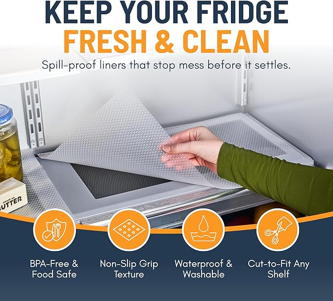 Refrigerator Liners for Shelves (8 Pack) by Linda’s Essentials - Non-Adhesive Drawer and Shelf Liner, BPA-Free Fridge Mats for Kitchen & Cabinets, Easy to Clean, Ideal Household Essentials (Clear) - Image 3