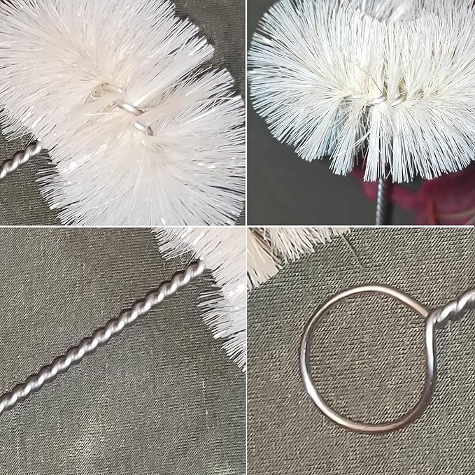 NewFerU Stainless Steel Soda Bottle Cleaning Brush in Natural Boar Bristle Wool Tip, Long Handle, Flexible Bendable Thick Wire Cleaner for Narrow Neck Water Baby Bottles Straw Pipe Tube Flask (Round) - Image 3