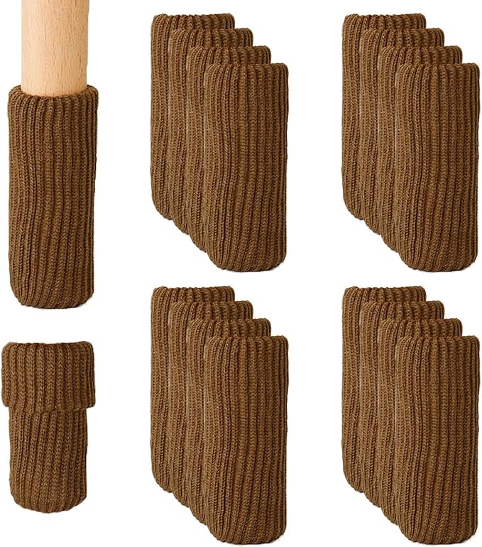 Hazeland High Elastic Knitted Chair Leg Protectors for Hardwood Floors, Non Slip No Scratch Noise Furniture Socks, Suitable for Most Round or Square Furniture Feet (16, Brown) by HAZELAND