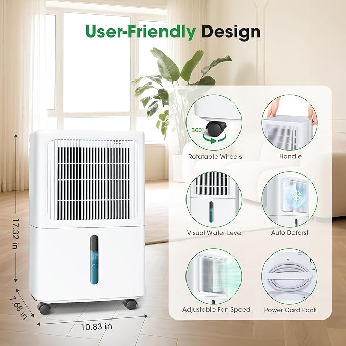 Dehumidifiers for Home with Drain Hose,55 OZ Water Tank, 2500 Sq.Ft 35 Pints Dehumidifiers for Basement, Bathroom, Bedroom, Three Modes, Smart Humidity Control, Dry Clothes, 24H Timer, White - Image 9