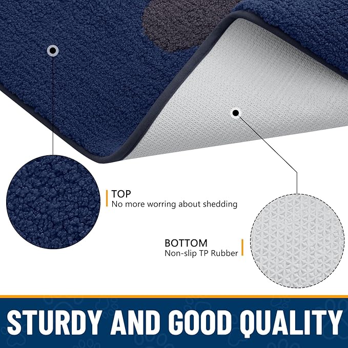 Smiry Dog Door Mat for Muddy Paws, Absorbs Moisture and Dirt, Low-Profile Entryway Mat with Non-Slip Backing, Entry Indoor Outdoor Doormat for Inside Floor (30x20 Inches, Navy Blue, Paw) - Image 6