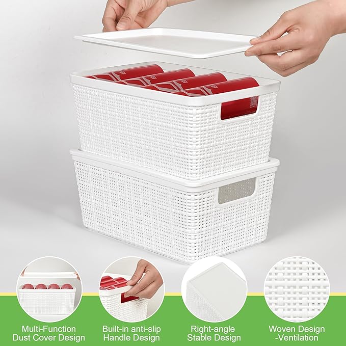 6 Pack Plastic Storage Baskets With Lids,White Breathable Stackable Storage Bins,Small Storage Containers,for Organizing Storage Baskets on Desktops,Closets,Playrooms,Classrooms,Offices - Image 4
