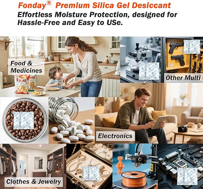 2g x 100 Packs Fonday Food Grade Silica Gel Desiccants Packs Moisture Absorbers Dehumidifier for Food Storage, Electronics, 3D Filament & Safes - Image 8