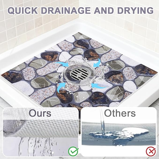 Square Shower Mat Non Slip: 36x36 Inch Extra Large Shower Mats with Drain Hole in Middle -Anti Slip Shower Mats for Inside Shower -Loofah Shower Floor Mat Bath Mat for Shower Stall Bathtub Elderly - Image 5