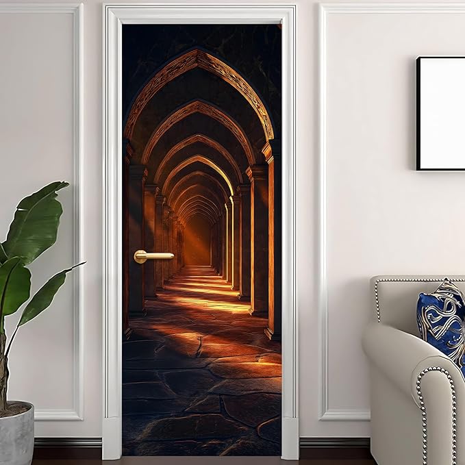 3D Door Decals Stickers, Peel Stick Wall Murals Vinyl Wallpaper Self-Adhesive Mural Door Covers Decorative for Furniture Home Decor Wrinkle-Resistant Waterproof - Image 2