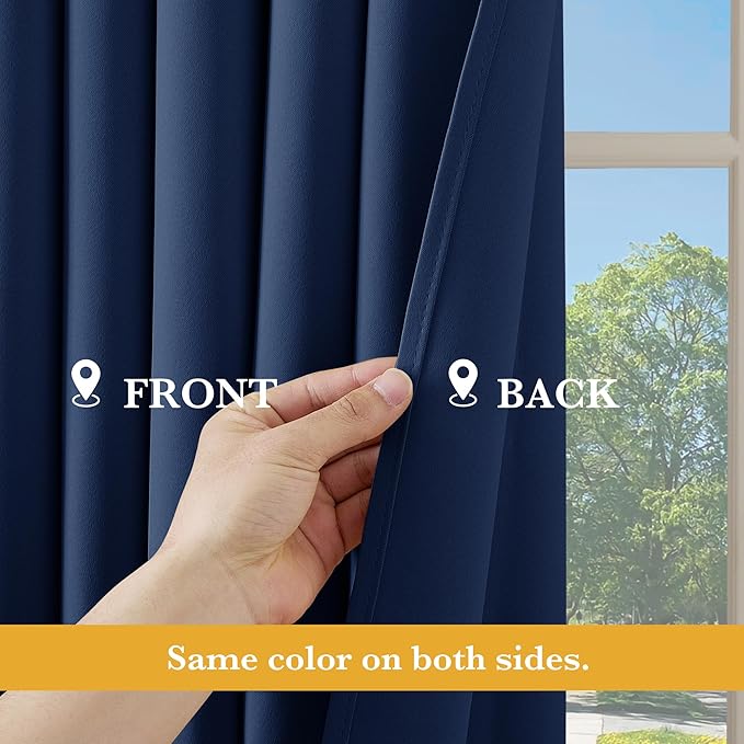 RYB HOME Blackout Thermal Insulated Curtains, Portable Curtain for Sliding Glass Door/Storage/Space Room Divider, Large Window Treatment Room Divider Panel, W80 x L84, Navy Blue, 1 Panel - Image 5