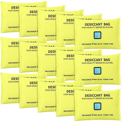 15 Pack 100 g Rechargeable Desiccant Packs Silica Gel Desiccant Moisture Absorbing Bag for Storage Reusable Car Dehumidifier Bag Bin Indicating Silica Gel Packet for Home (5 x 3.5 Inches) by Threlaco
