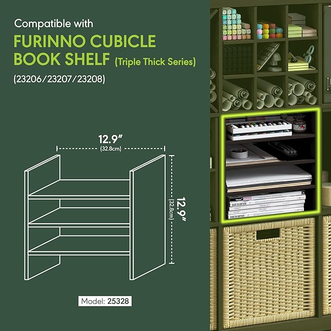 Furinno Cubicle Cube Insert, 3-Shelf Cube Organizer, 3-Tier Shelf Accessory, Fits into Furinno Triple Thick Cubes, IKEA Kallax, for Organizers and Storage, Black Dark Oak - Image 3
