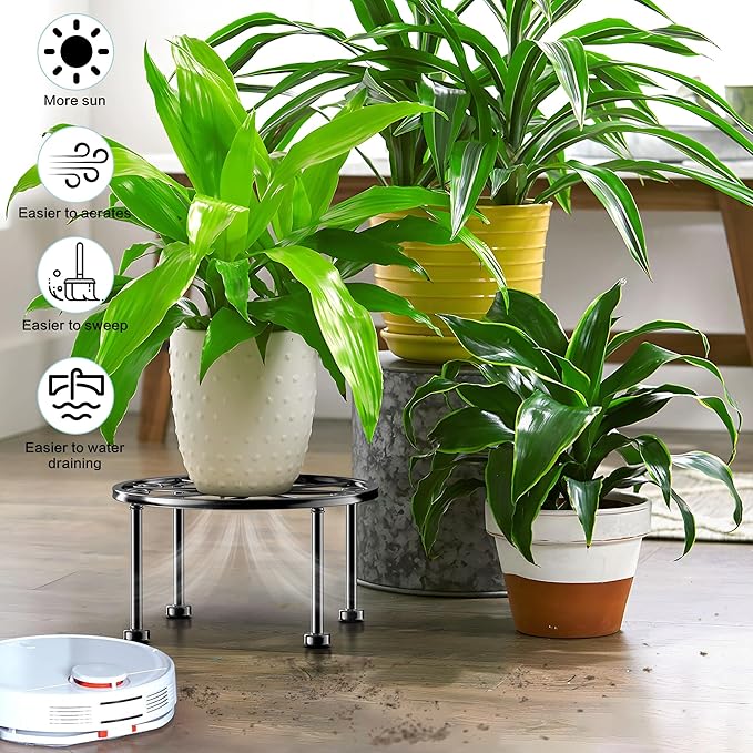 Garden Gifts Plant Lovers Gifts 3 Packs Black Metal Plant Stand with Anti-Slip Base Rustproof Heavy Duty Decorative Round Flower Stand Display Shelf for Indoor/Outdoor - Image 2