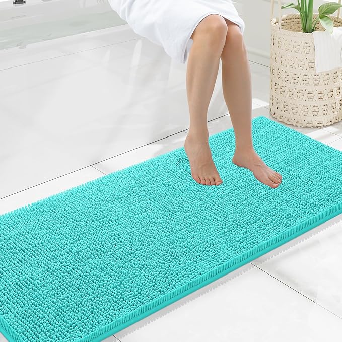 Smiry Luxury Chenille Bathroom Rugs 59x20, Extra Soft and Absorbent Shaggy Bath Mat, Machine Washable, Non-Slip Plush Carpet Runner for Tub, Shower, and Floor, Home Decor Accessories, Turquoise by Smiry