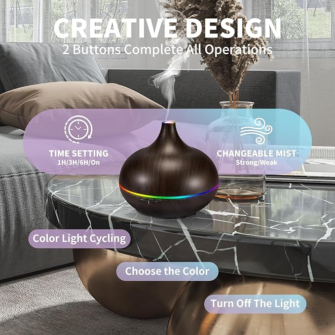 Aromatherapy Essential Oil Diffuser Set - 550ML Ultrasonic Humidifier for Large Rooms - Vaporizer and Aroma Diffuser for Home Bedroom - Image 3