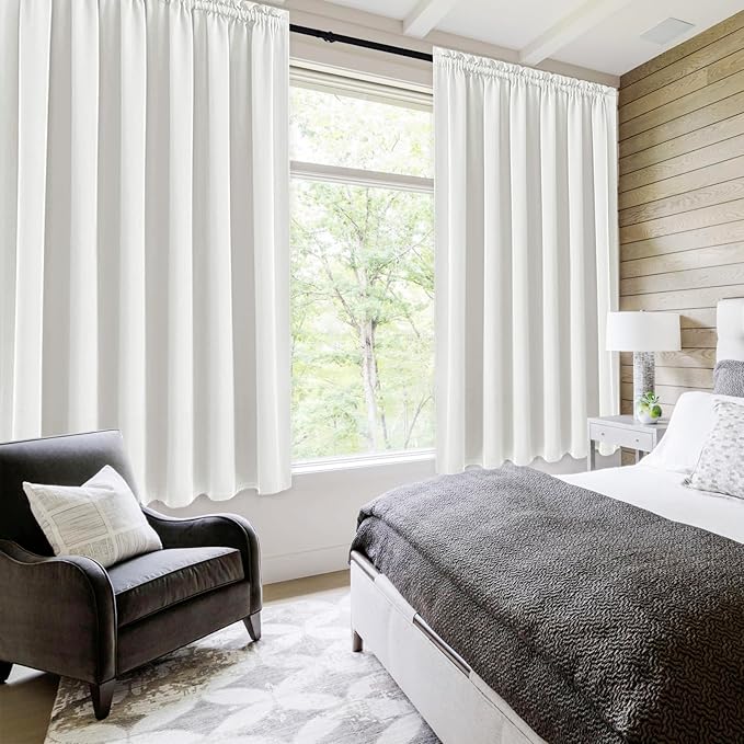 DWCN Blackout Curtains for Living Room Thermal Insulated, Energy Saving & Noise Reducing Bedroom Curtains, Ivory, W 70x L 63 Inch, Set of 2 Rod Pocket Curtain Panels - Image 2