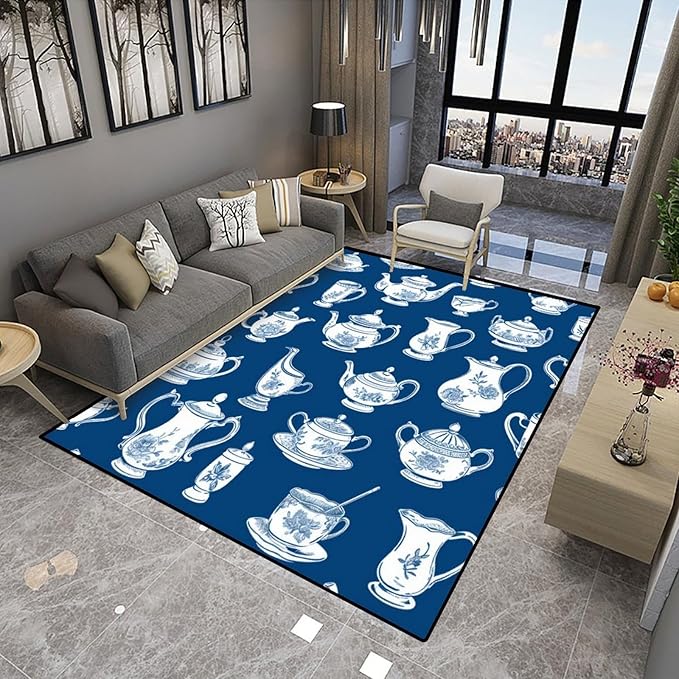 Broadloom - Cups and Teapots Pattern Printing Lightweight Area Rugs Fade Resistant, Flame Resistant, Quick Dry, Stain Resistant, Waterproof Floor Carpet for Living Room Bedroom, 60 x 96 Inch - Image 4