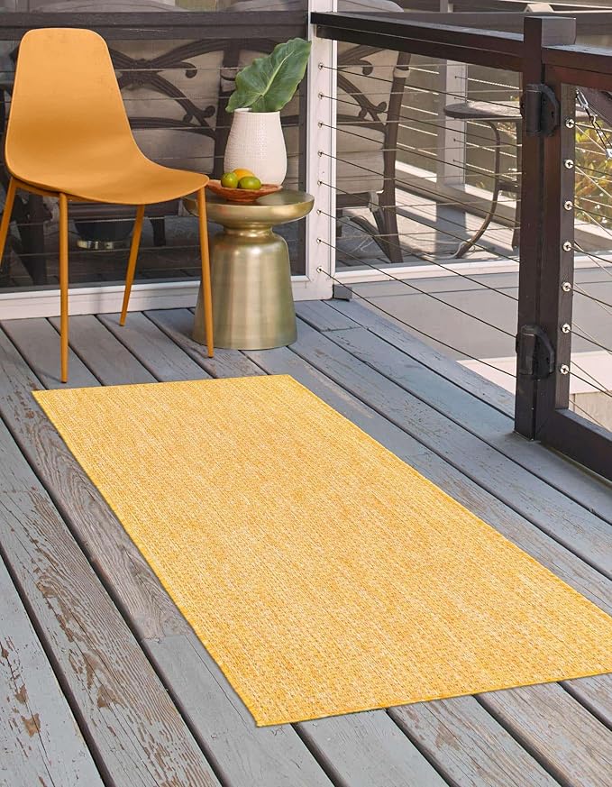 Unique Loom Collection Casual Transitional Solid Heathered Indoor/Outdoor Flatweave Area Rug (2' 7" x 12' Runner, Corn Harvest Yellow) - Image 6