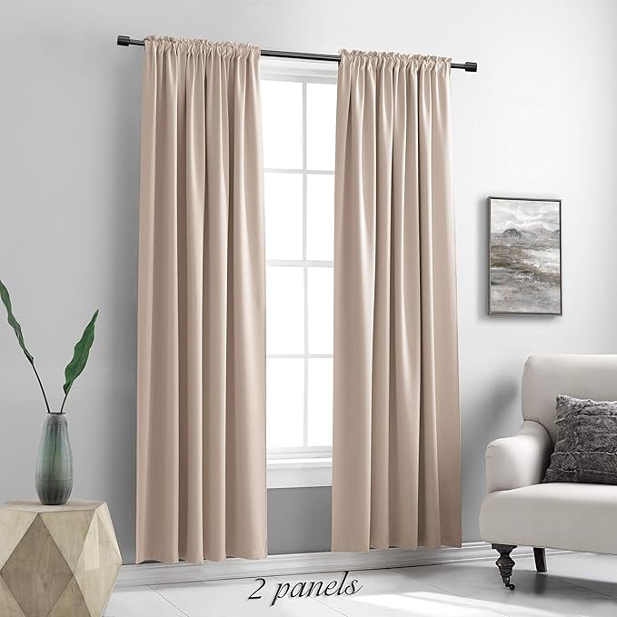 DONREN Warm Taupe Window Treatment Thermal Insulated Rod Pocket Blackout Curtains/Drapes for Bedroom(Rose Tan,Set of 2 Panels,52 by 84 Inch Length) - Image 2