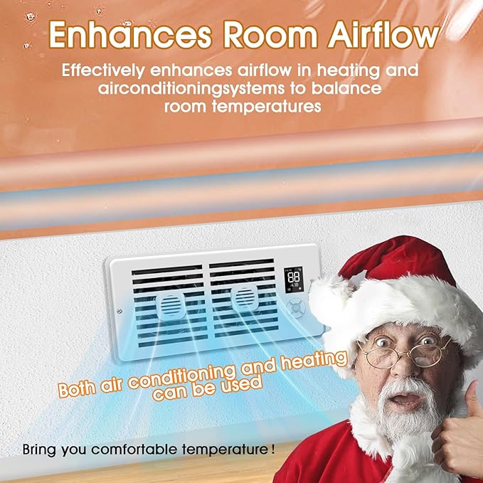 Register Booster Fan,10-Speed Smart Thermostat AC Vent Fan with Timer Setting and Aroma Function, Air Vents Fans & Heating for Wal (White, 4" x 10") - Image 8