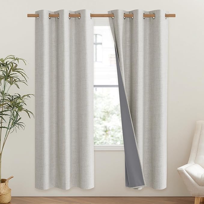 NICETOWN Snowbound Vintage Linen 100% Blackout Curtains for Classroom, Thermal Insulated Curtains 72" Long, Noise Reducing Window Treatment Drapes for Gym Room, 42" Wide Per Panel, Set of 2 - Image 2