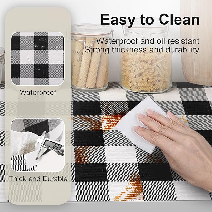 Shelf Drawer Liner for Kitchen Cabinets Non-Adhesive Non-Slip, Hide Stains & Scratches, Strong Grip Thickened Gingham Cabinet Liners for Shelves, Dresser, Cupboard, Pantry, Black/White, 11.8In x 30FT - Image 2