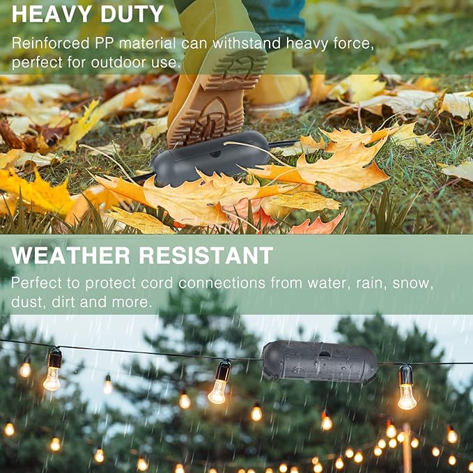 Flemoon [3 Pack] Outdoor Extension Cord Safety Cover with Waterproof Seal, Weatherproof Electrical Connection Box to Protect Outdoor Outlet, Plug, Socket, Christmas Holiday Decoration Light, Gray - Image 7