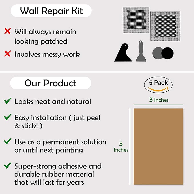Rubber Bond Self-Adhesive Rubber Wall Outlet Cover Plate 5 Pack - Easy to Apply Peel & Stick Drywall Hole Patch - 5x3 Inch Screwless Blank Wall Plate Cover - Premium Rubber Wall Hole Cover (Brown) - Image 5