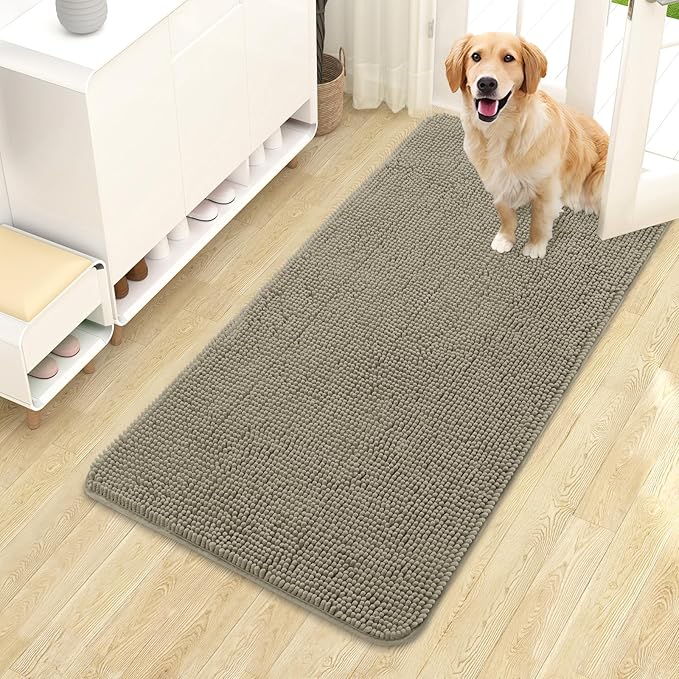 OLANLY Dog Door Mat for Muddy Paws 44x24, Absorbs Moisture and Dirt, Absorbent Non-Slip Washable Doormat, Quick Dry Chenille Mud Mat, Entry Indoor Entryway Carpet for Inside Floor, Warm Taupe by OLANLY
