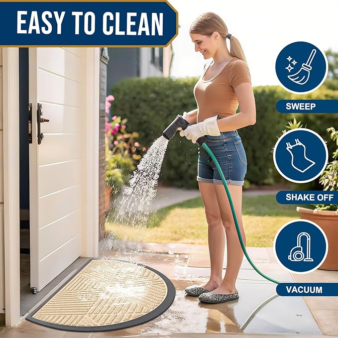 Smiry Half Circle Front Door Mat Outside Entrance, Heavy Duty Sturdy Natural Rubber Doormat, Trap Dirt and Moisture, Low Profile Mats for Indoor Outdoor Entry, Irregular Triangle (35x23, Beige) - Image 6