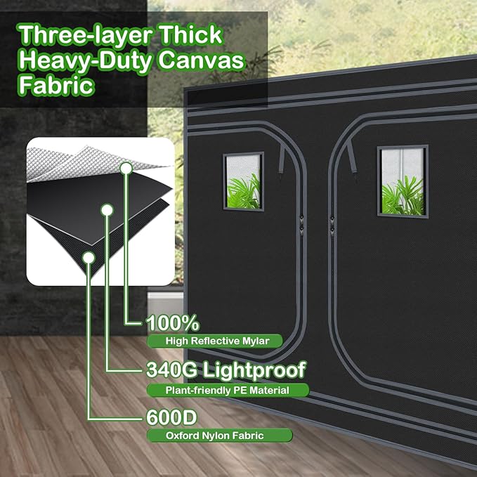 Grow Tent 120"x120"x78" Grow Tents Plant Tent 600D Mylar Reflective Grow Tent for Hydroponics Indoor Growing with Observation Window and Waterproof Floor Tray 10x10 - Image 5