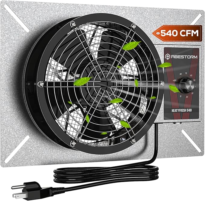 Abestorm 540CFM IP-55 Rated Crawlspace Ventilation Fan with Humidistat Thermostat, 8.7inch Basement Vent Fans with Isolation Mesh, Ventilator Fan for Crawl Space Basement Garage Attic Grow Tent by AbestormSolutionsINC
