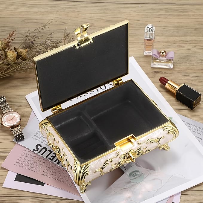 Hipiwe Jewelry Storage Chest Rectangular Keepsake Storage Box Trinket Decorative Box for Rings Earrings Holder Gift for Women, Large - Image 6