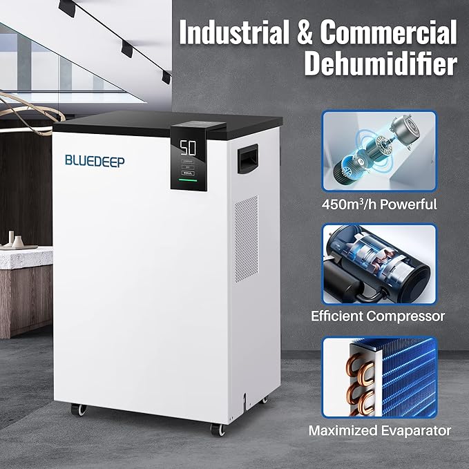 BLUEDEEP 190 Pints Commercial Dehumidifier with 6.56ft Drain Hose and 1.75 Gallon Water Reservoir, Water Damage Restoration Dehumidifier, for Basements, Industrial or Commercial Spaces and Job Sites - Image 5