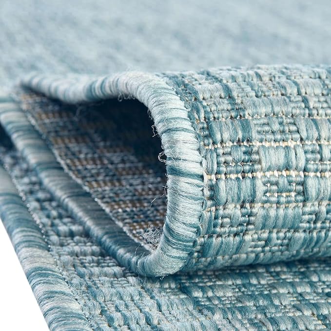 Unique Loom Collection Casual Transitional Solid Heathered Indoor/Outdoor Flatweave Area Rug (2' x 8' Runner, Aquamarine/Ivory) - Image 6