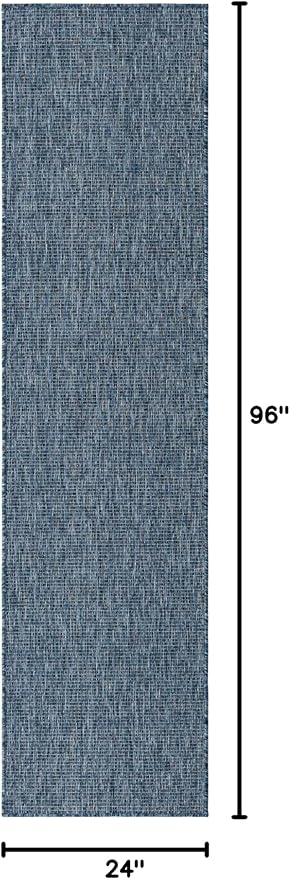 Unique Loom Collection Casual Transitional Solid Heathered Indoor/Outdoor Flatweave Area Rug (2' x 8' Runner, Blue/Navy Blue) - Image 2