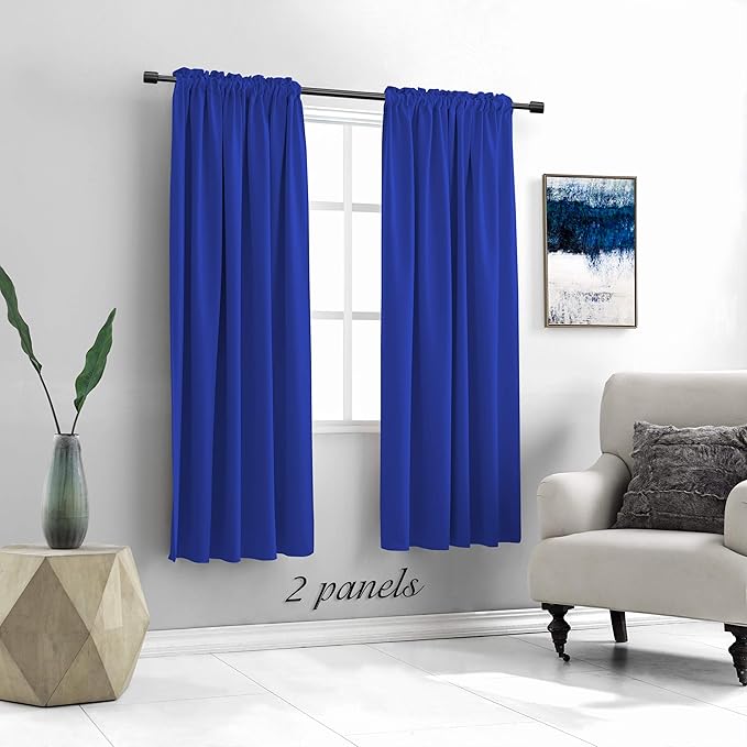 DONREN 2 Panels Royal Blue Blackout Curtain Panels for Bedroom - Thermal Insulated Solid Rod Pocket Curtains (42 x 72 Inches) - Image 2