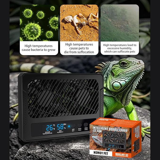 Reptile Fan & Terrarium Dehumidifier – Smart Dual-Row Humidity Fan for Reptile Tank, Snake, Gecko, Bearded Dragon Enclosure - Image 3