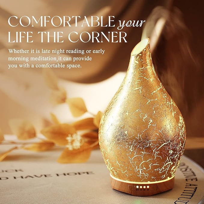 Porseme 280ml Essential Oil Diffuser, 3D Glass Aromatherapy Diffusor, Ultrasonic Cool Mist BPA Free Aroma Humidifier with Timer and Color Changing Function, Waterless Shut-Off for Home Office Room - Image 6