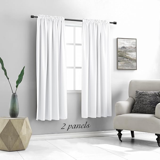 DONREN Pure White Room Darkening Curtains for Bedroom,63 inches Long Thermal Insulated Curtains and Drapes Small Window Decor Privacy Shades for Kitchen,W52 x L63 inch,2 Panels - Image 5