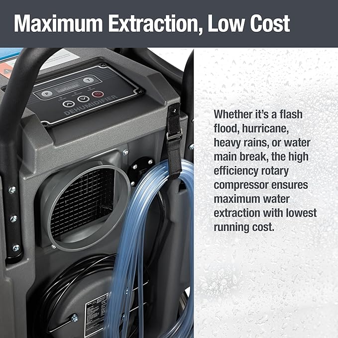 BlueDri BD-BD-130-BL Industrial Commercial Dehumidifier with Hose for Basements in Homes and Job Sites, Blue - Image 5