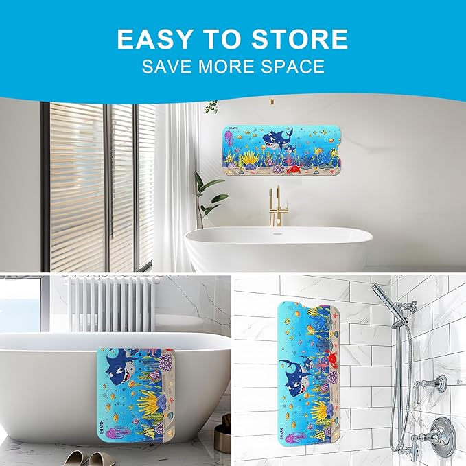 XIYUNTE Baby Bath Mat for Tub Non Slip Kids Bath Mat - 40''x16'' Extra Long Cartoon Bathtub Mat Non Slip Kids Shower Mat Eco-Friendly Toddler Bath Mats with Suction Cups, Machine Washable, Shark - Image 5