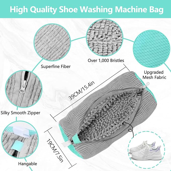 Shoe Washing Machine Bag, Shoe Cleaning Bag, Reusable Laundry Shoes Bag for Washer & Dryer Cleans & Protects All Shoes Types 2PCS (Grey) - Image 2