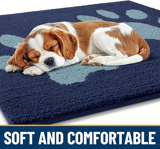 Smiry Dog Door Mat for Muddy Paws, Absorbs Moisture and Dirt, Low-Profile Entryway Mat with Non-Slip Backing, Entry Indoor Outdoor Doormat for Inside Floor (36x24 Inches, Dark Blue, Paw) - Image 4