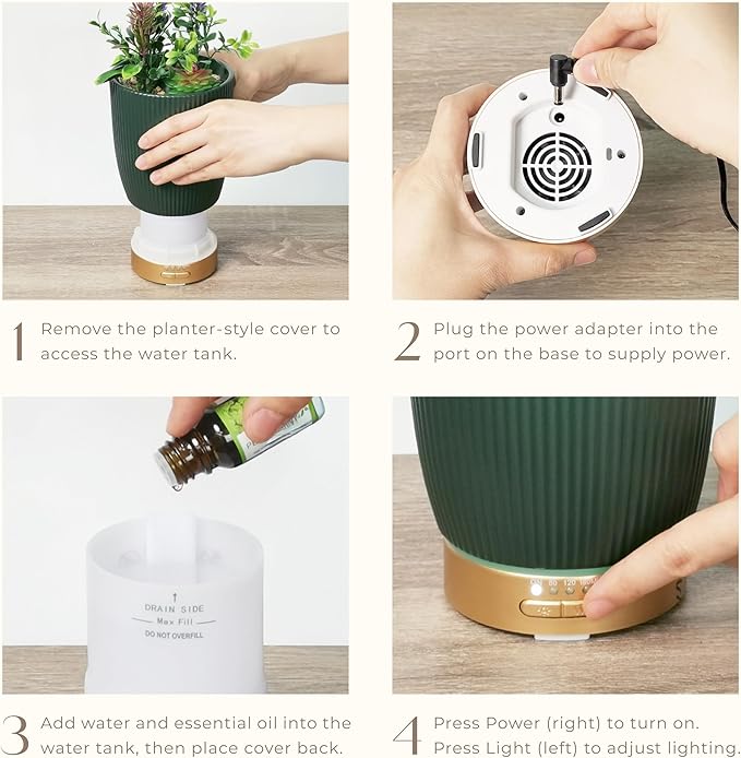 Earnest Living Essential Oil Diffuser Ceramic Artificial Succulent Plants Potted Diffuser 100 ml for Lavender Essential Oils Timers Night Lights and Auto Off Humidifier Aromatherapy Diffusers for Gift - Image 7